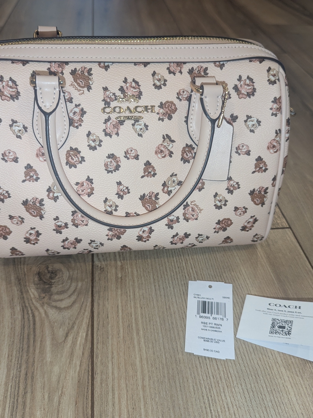 Coach Blush Pink Floral Mini Satchel with Gold Hardware - Picture 3 of 9